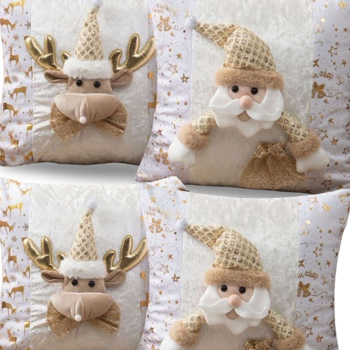 GENERICO - SET DE 4 FUNDAS DE COJIN PARA NAVIDAD 3D   B8