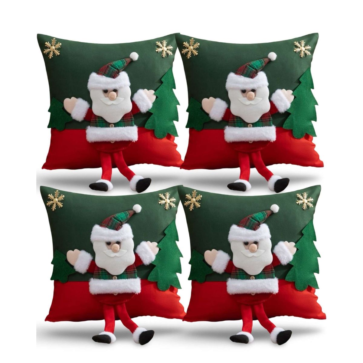 GENERICO - SET DE 4 FUNDAS DE COJIN PARA NAVIDAD 3D   B6