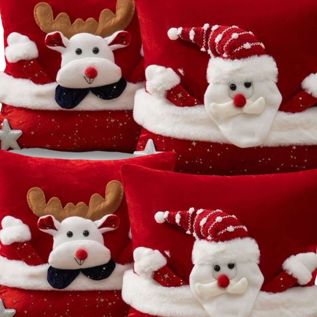 GENERICO - SET DE 4 FUNDAS DE COJIN PARA NAVIDAD 3D   B14