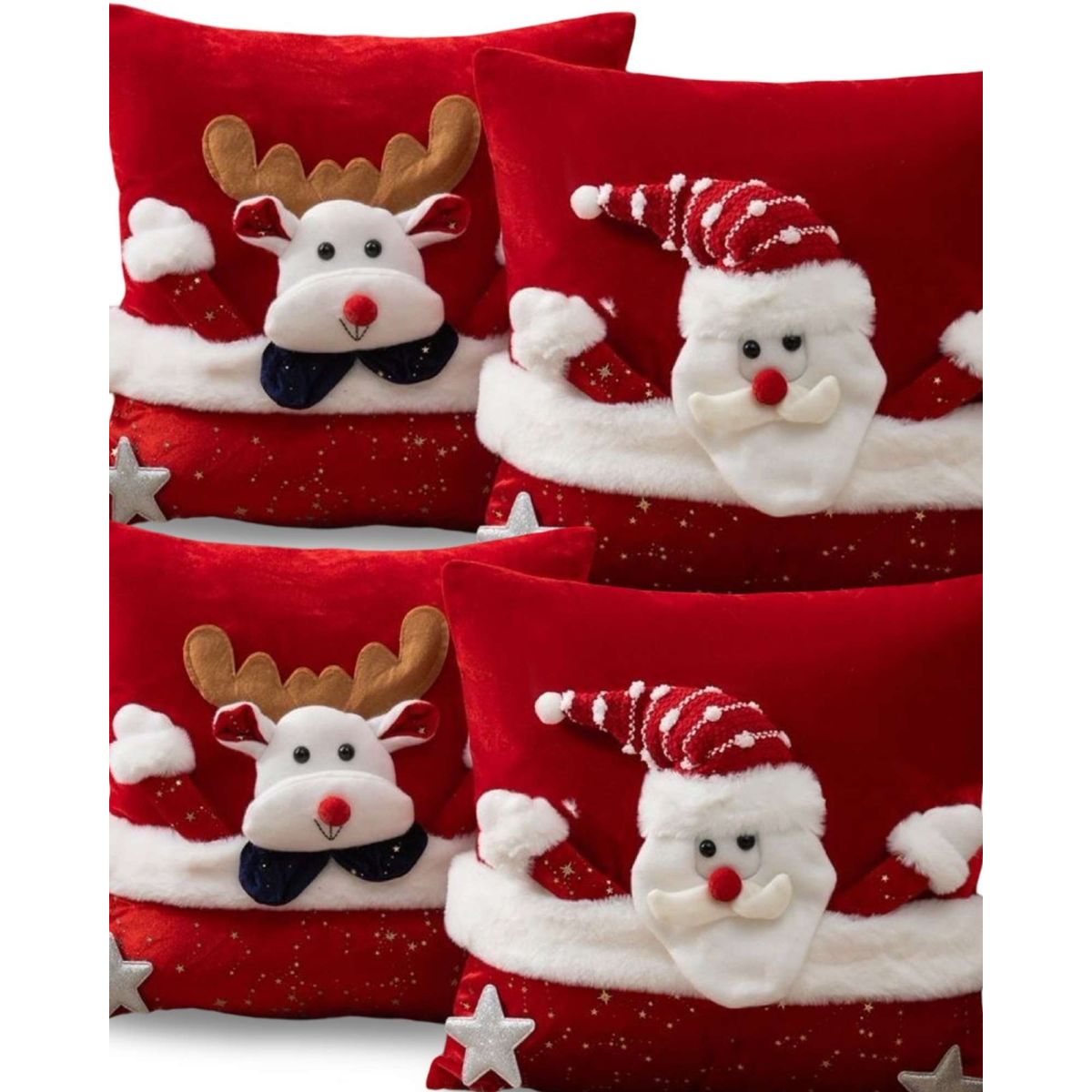 GENERICO - SET DE 4 FUNDAS DE COJIN PARA NAVIDAD 3D   B14