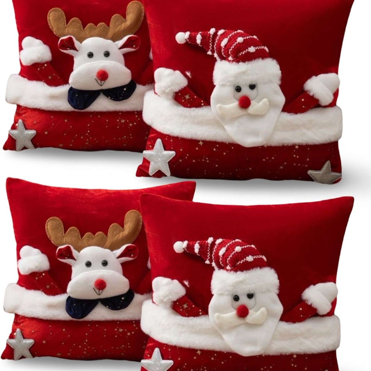 GENERICO - SET DE 4 FUNDAS DE COJIN PARA NAVIDAD 3D   B14