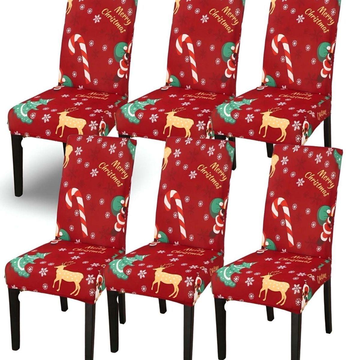 GENERICO - SET DE 6 FUNDAS PARA SILLAS DISEÑO NAVIDAD R13
