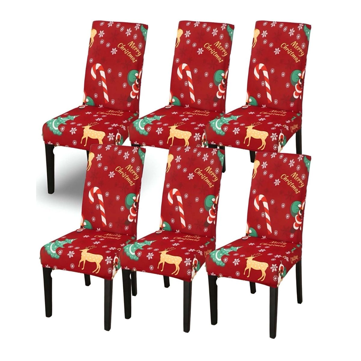 GENERICO - SET DE 6 FUNDAS PARA SILLAS DISEÑO NAVIDAD R13