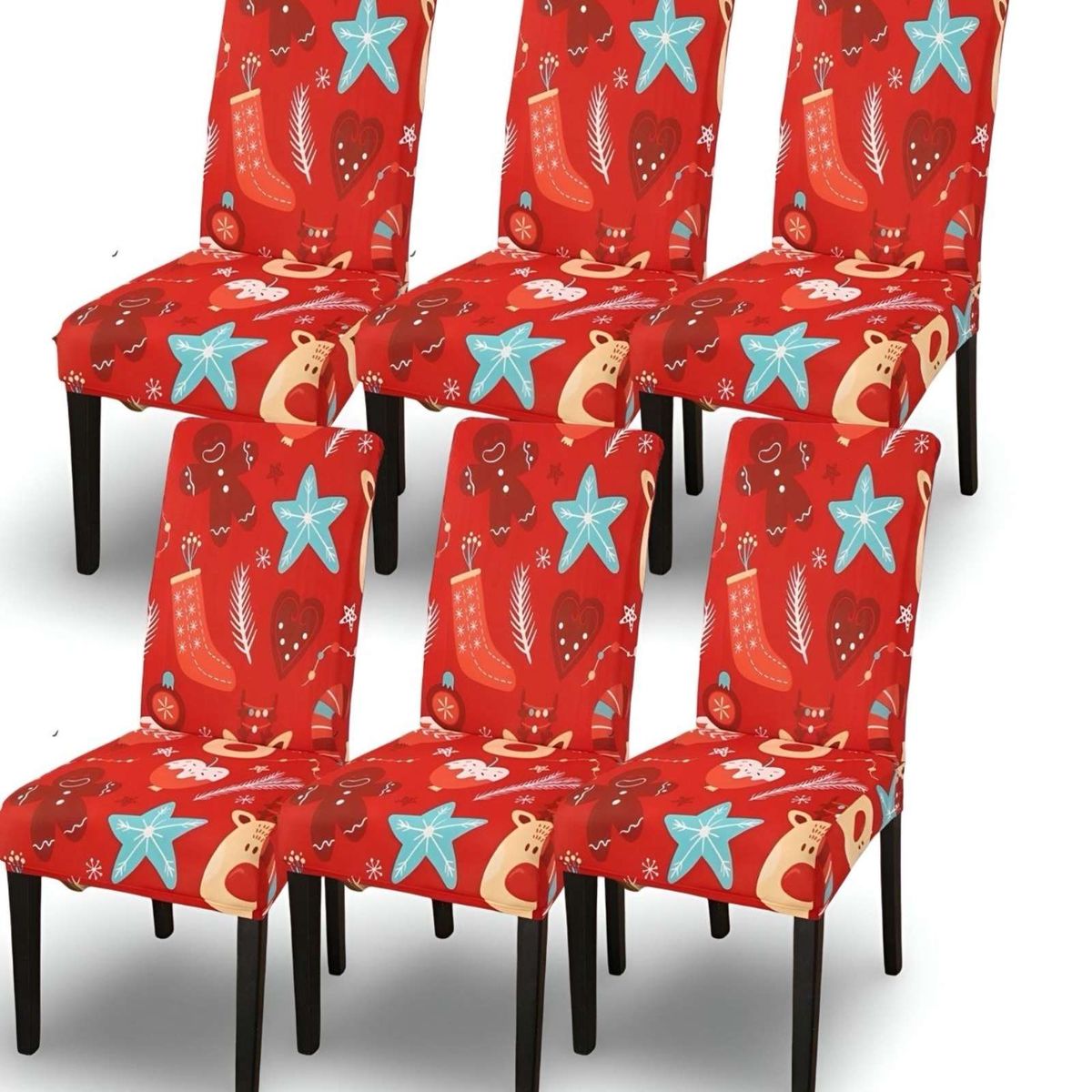 GENERICO - SET DE 6 FUNDAS PARA SILLAS DISEÑO NAVIDAD R16
