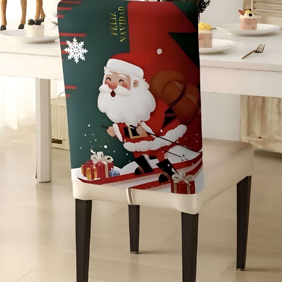 GENERICO - Pack 6 fundas de respaldo de sillas diseño navidad TF 21