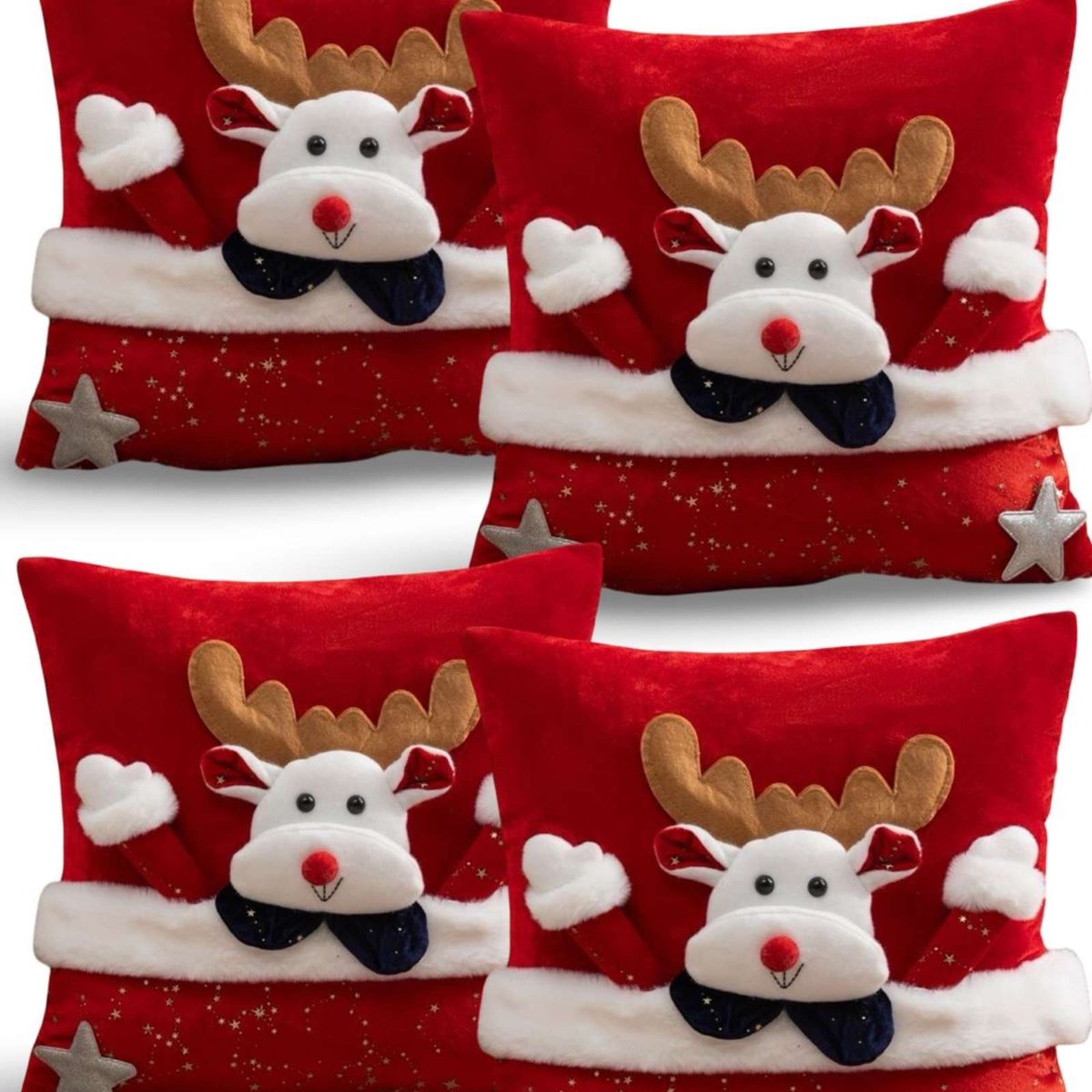 GENERICO - SET DE 4 FUNDAS DE COJIN PARA NAVIDAD 3D   B15