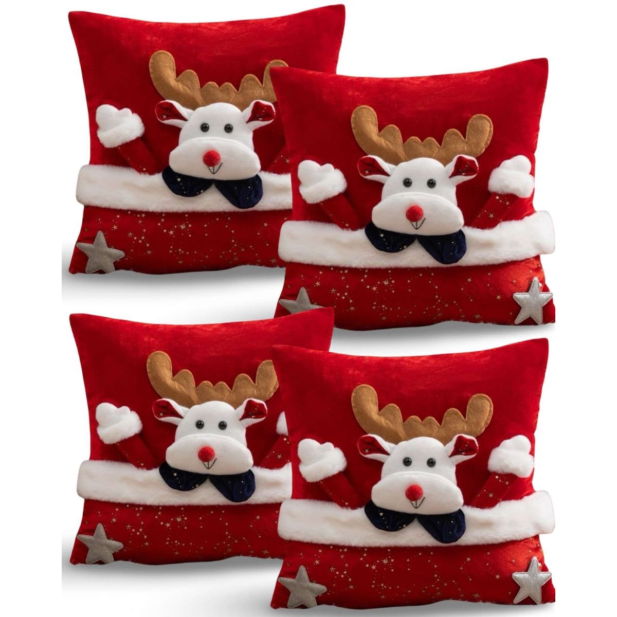 GENERICO - SET DE 4 FUNDAS DE COJIN PARA NAVIDAD 3D   B15