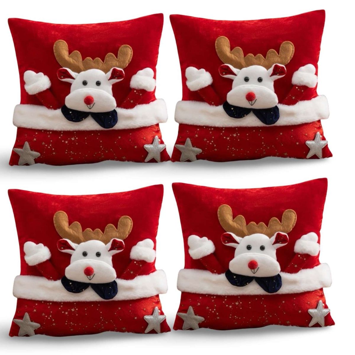 GENERICO - SET DE 4 FUNDAS DE COJIN PARA NAVIDAD 3D   B15