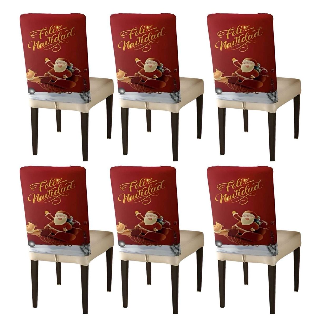 GENERICO - Pack 6 fundas de respaldo de sillas diseño navidad TF 18