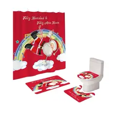 GENERICO - SET 4 PIEZAS CORTINA DE BAÑO Y ALFOMBRAS DISEÑO NAVIDEÑO TF05