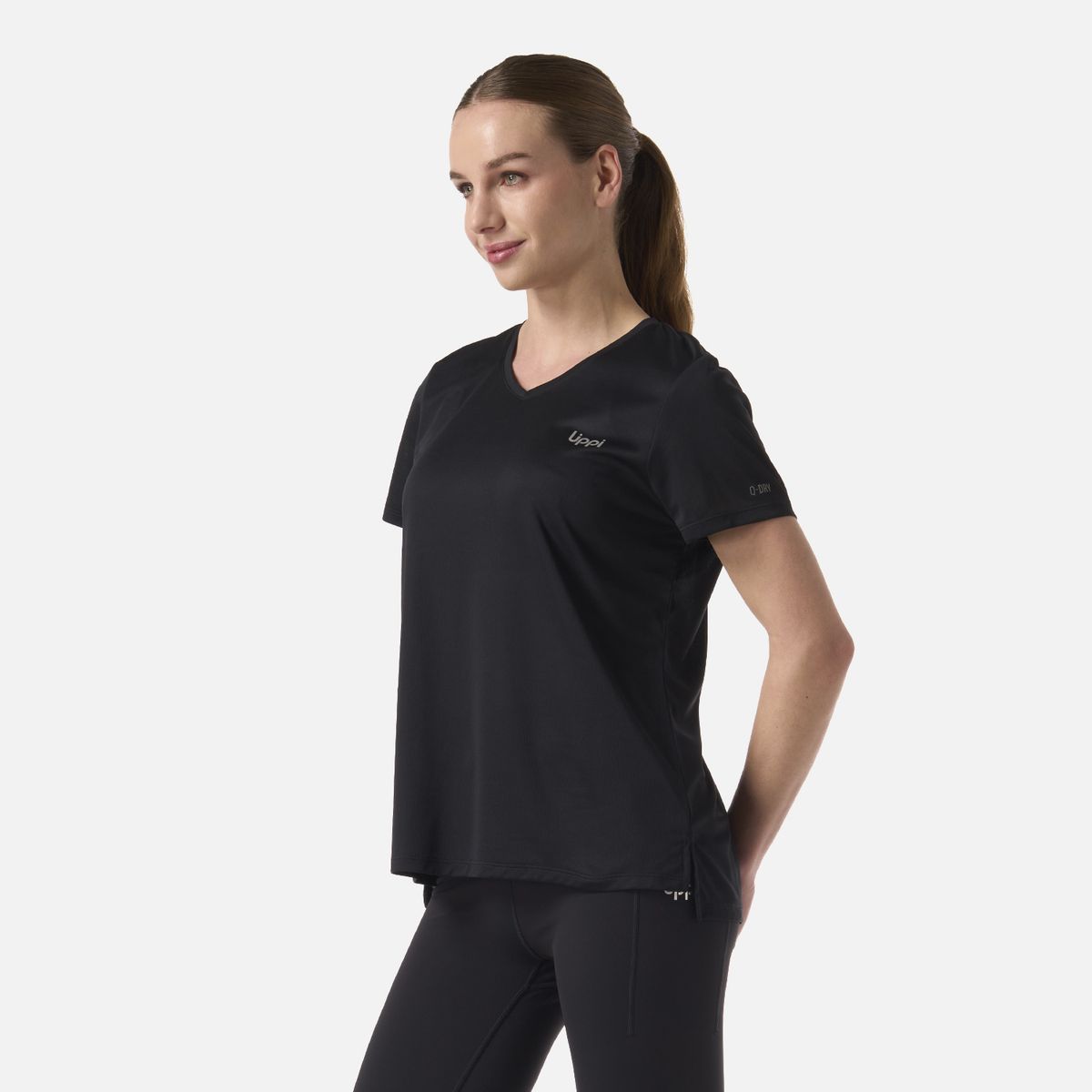 LIPPI - Polera Mujer Core V-Neck Q-Dry T-Shirt Negro Lippi
