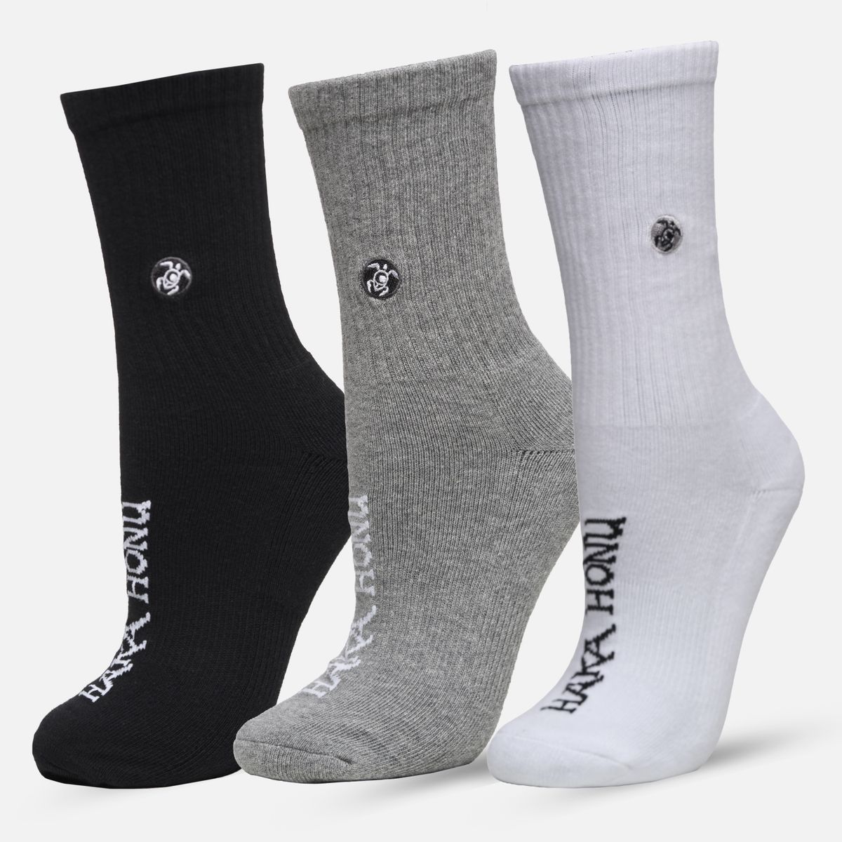 HAKA HONU - Calcetines Unisex Las Tres Puntas Pack Medio Negro/Blanco/Gris