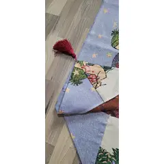 GENERICO - CAMINO DE MESA NAVIDEÑO AZUL - BORLAS DECORATIVAS 30X180CM