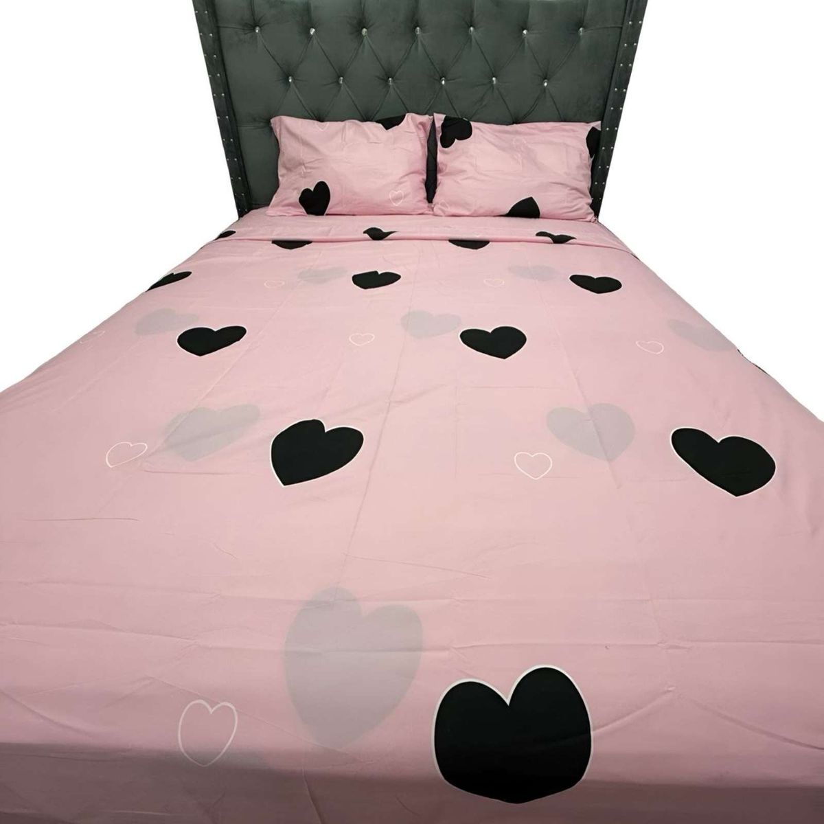 GENERICO - SABANA DE GÉNERO 2 PLAZAS ROSADA CORAZONES NEGROS