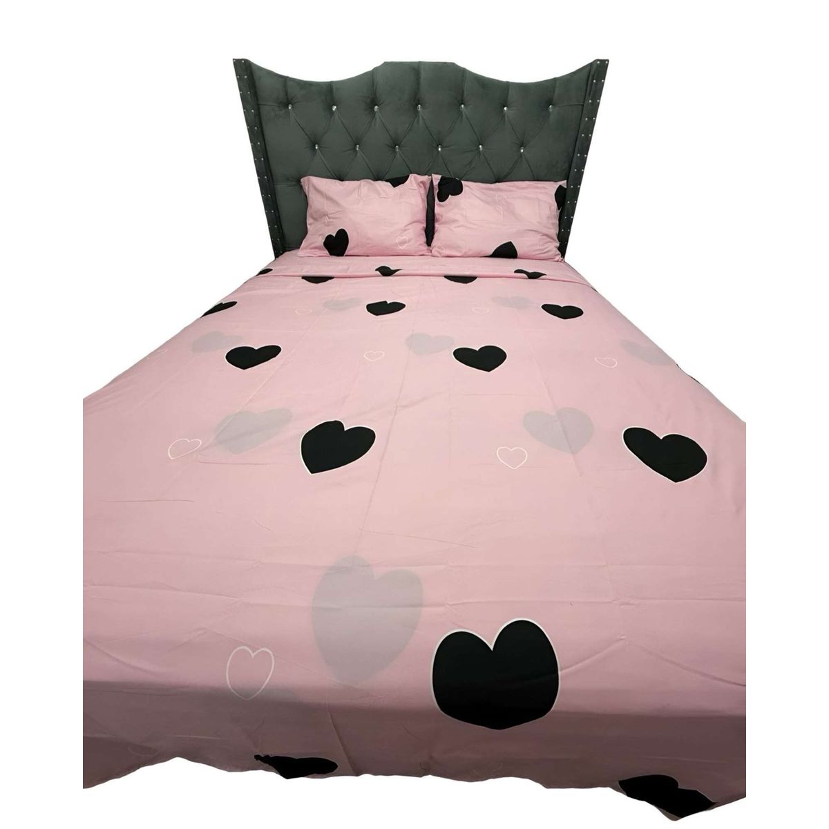 GENERICO - SABANA DE GÉNERO 2 PLAZAS ROSADA CORAZONES NEGROS