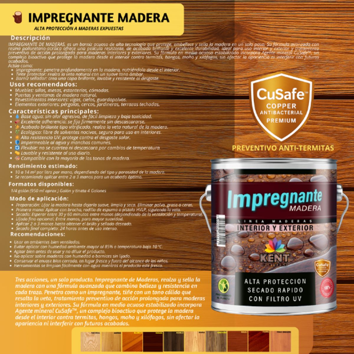 KENT - IMPREGNANTE Maderas AntiTermitas- CUARTO GALÓN - CASTAÑO