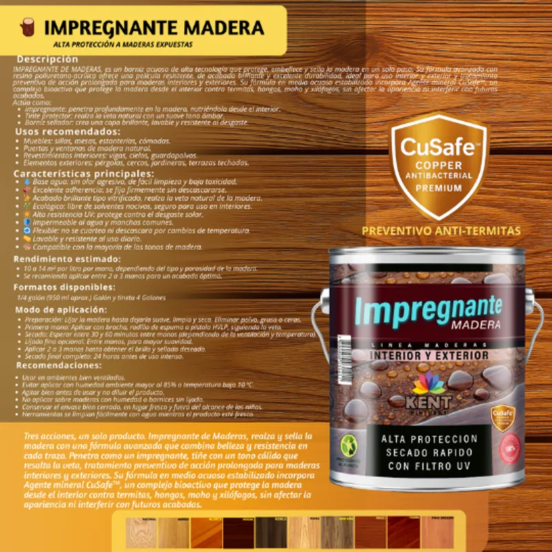 KENT - IMPREGNANTE Maderas AntiTermitas- GALÓN - CASTAÑO