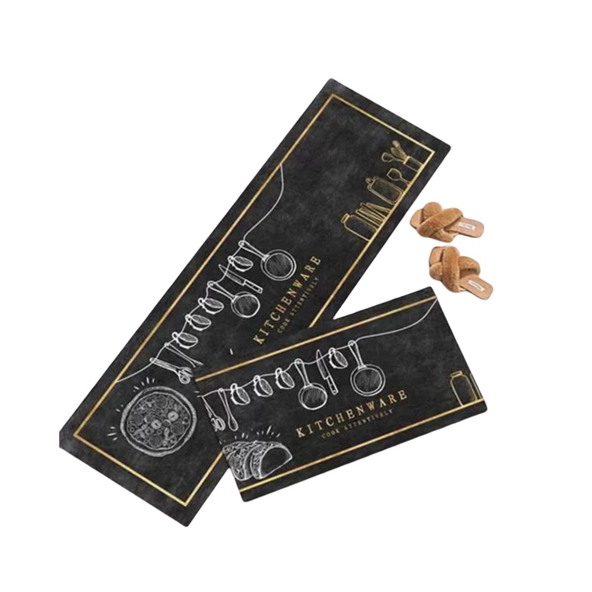 GENERICO - ALFOMBRA PARA COCINA SET DE 2 PEIZAS KITCHENWARE NEGRO DORADO KND-046