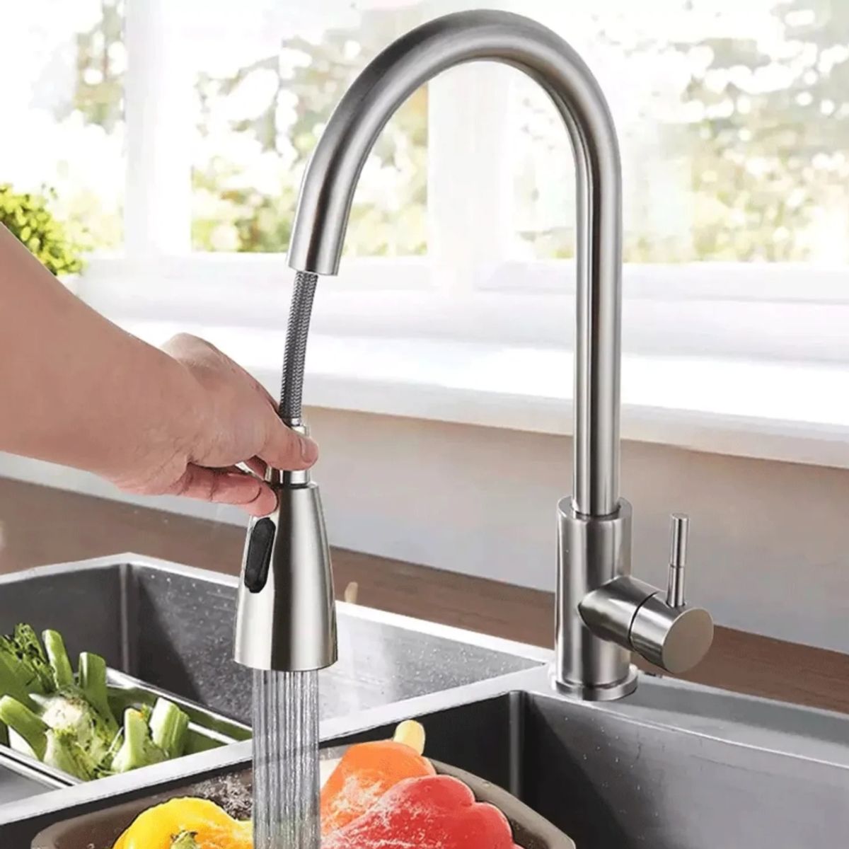 GENERICO - Llave Monomando Lavaplatos Profesional Extraíble Niquel