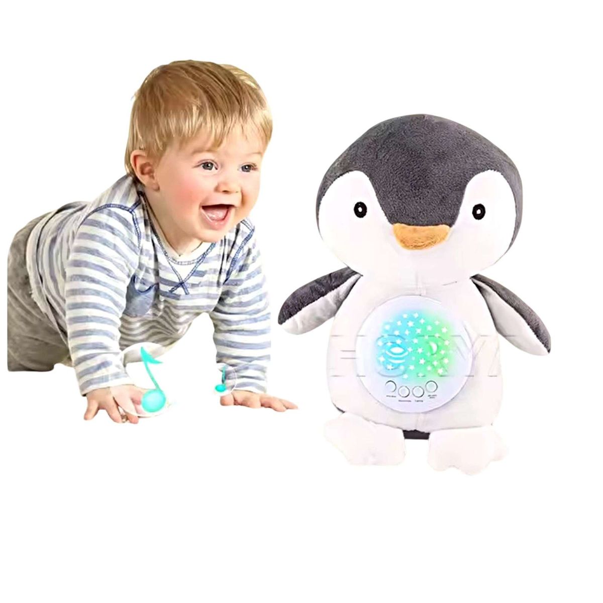 GENERICO - Peluche Proyector de Luces y Sonidos Bebé PINGÜINO