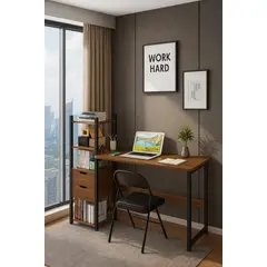 SPACE HOME - Escritorio trinity oficina con 2 gavetas y estante marron