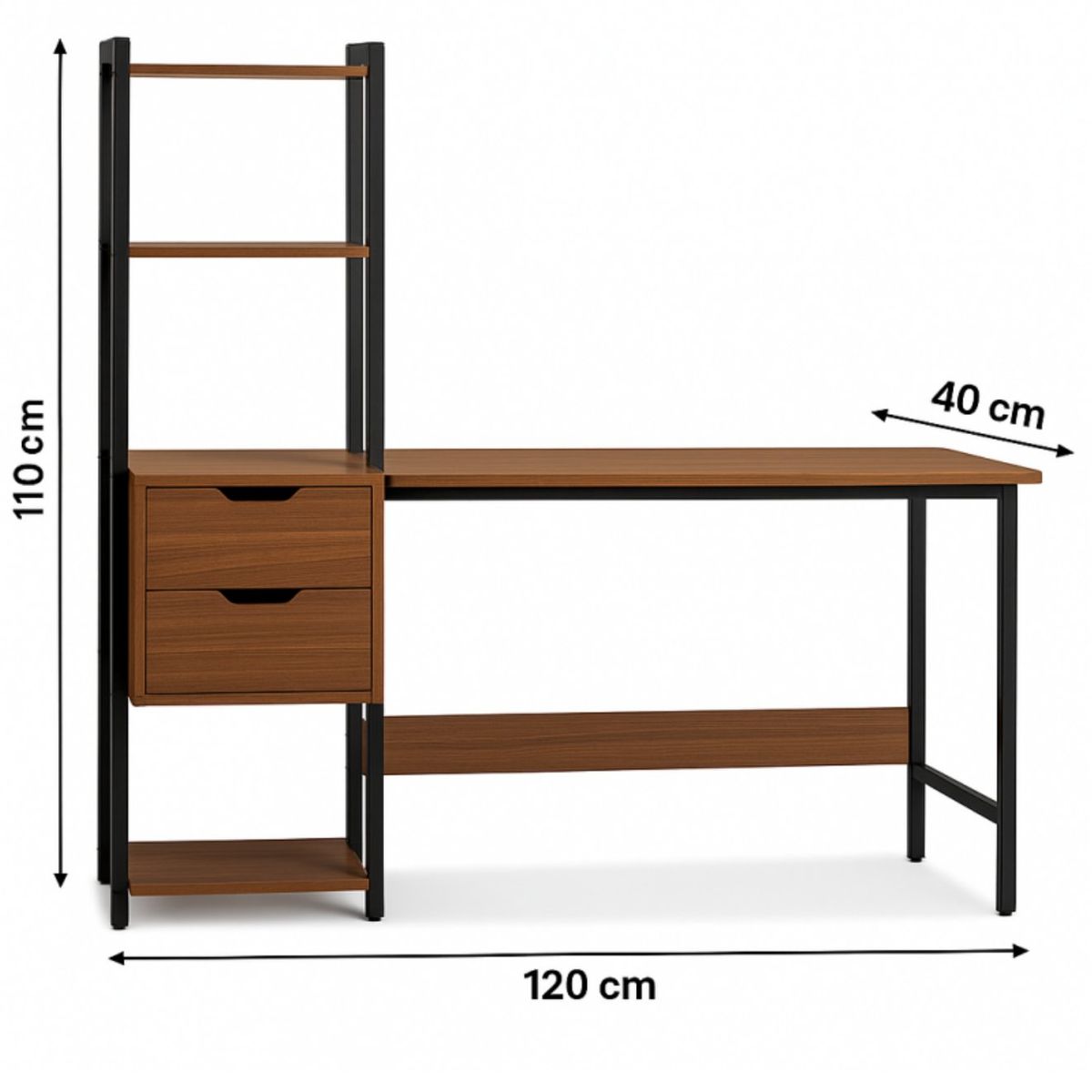 SPACE HOME - Escritorio trinity con librero lateral y 2 gavetas marron