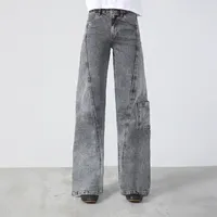 Pantalón Diagonal Bolsillo Gris Mujer