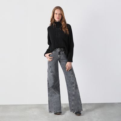 Imagen 2 del producto Pantalón Diagonal Bolsillo Gris Mujer