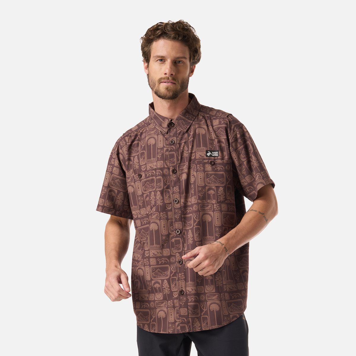 HAKA HONU - Camisa Hombre Cumbre Manga Corta Print Cafe Haka Honu