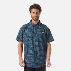 HAKA HONU - Camisa Hombre Cumbre Manga Corta Print Turquesa