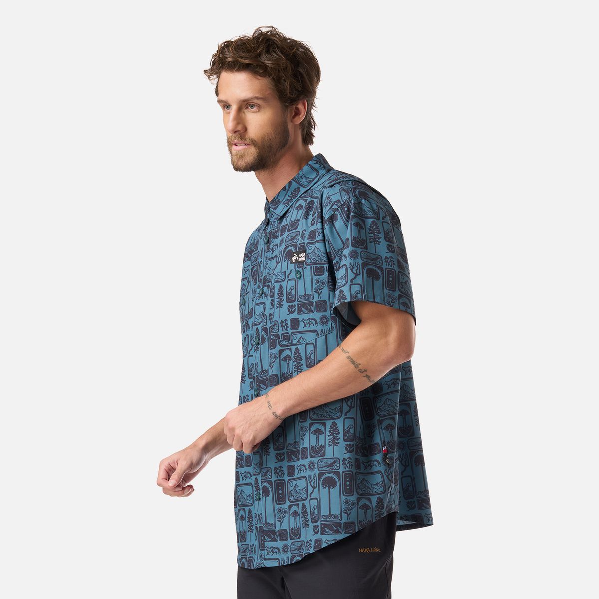 HAKA HONU - Camisa Hombre Cumbre Manga Corta Print Turquesa Haka Honu