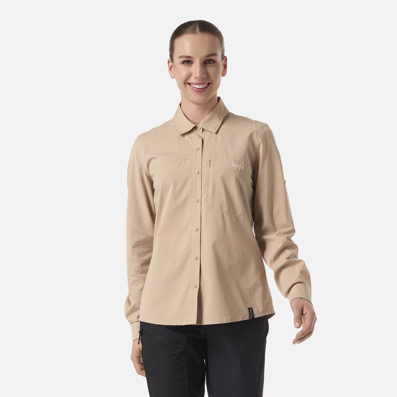 LIPPI - Camisa Mujer Rosselot Long Sleeve Q-Dry Shirt Beige Lippi
