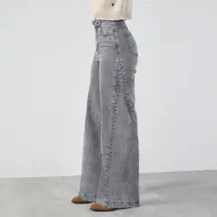 RAINDOOR - Pantalón Tachas Corte Lateral Gris Mujer