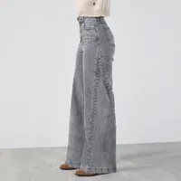 Pantalón Tachas Corte Lateral Gris Mujer