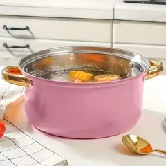 GENERICO - Juego de 5 Piezas de Ollas de Acero Inoxidable - Rosa