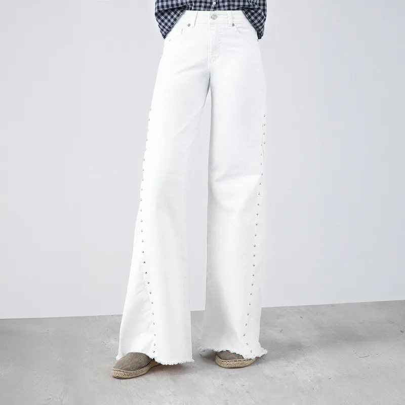 RAINDOOR - Pantalón Tachas Corte Lateral Blanco Mujer Raindoor