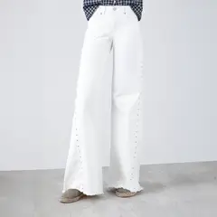 RAINDOOR - Pantalón Tachas Corte Lateral Blanco Mujer
