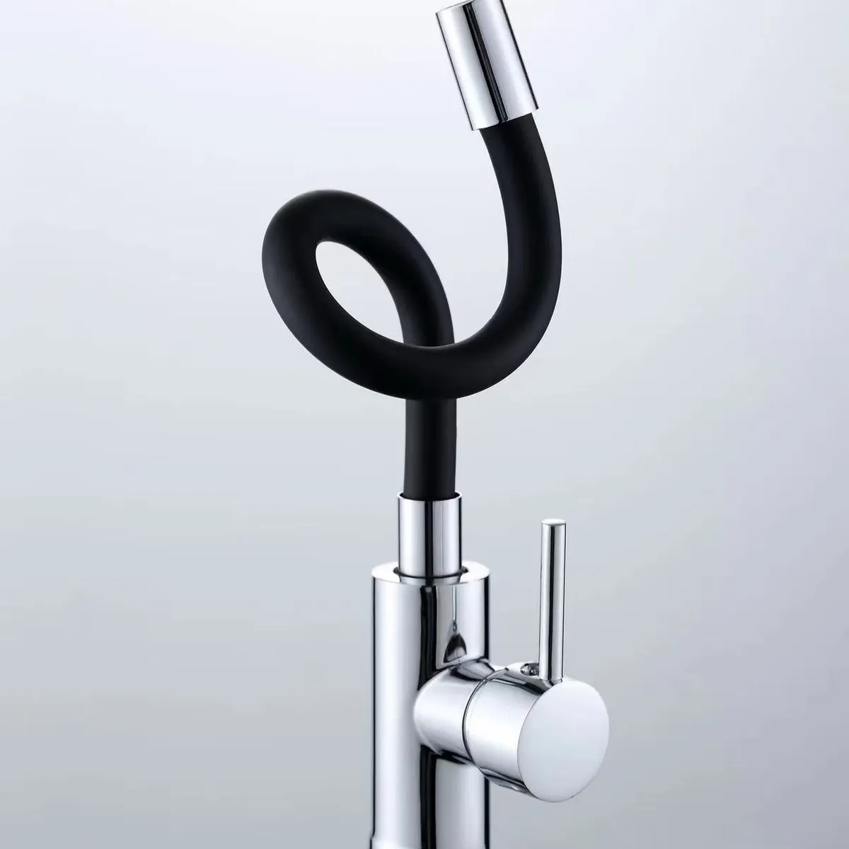 ATURE - Llave Lavaplatos Monomando Cuello Flexible Negro Giratorio