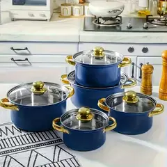 GENERICO - Juego de 5 Piezas de Ollas de Acero Inoxidable -Azul