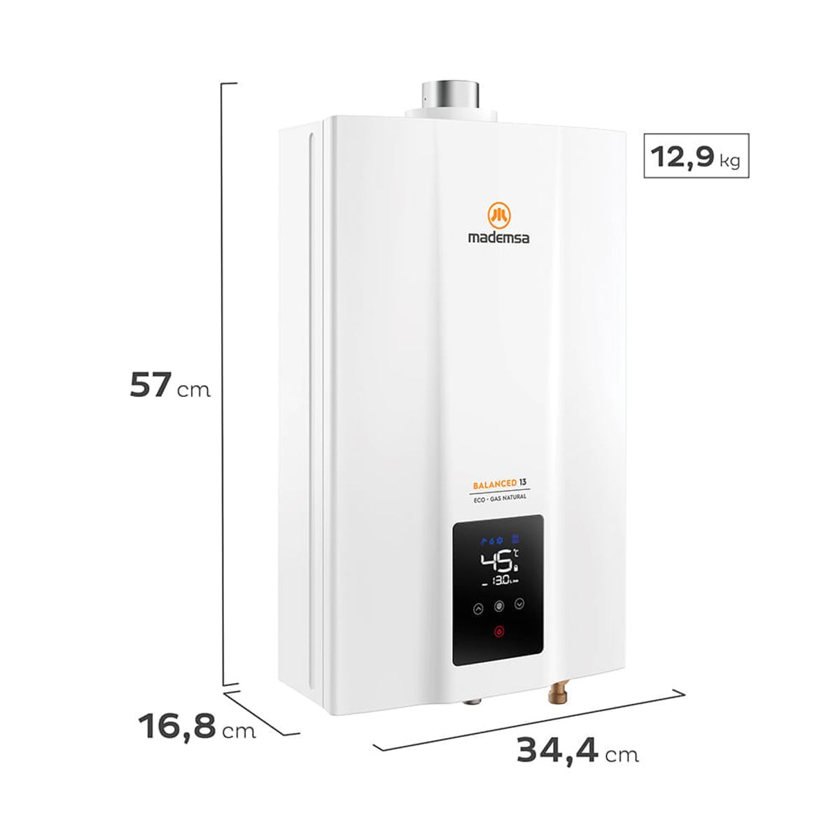 MADEMSA - Calefont Eléctrico Ionizado 13 Lts Gas Natural Forced Eco GN