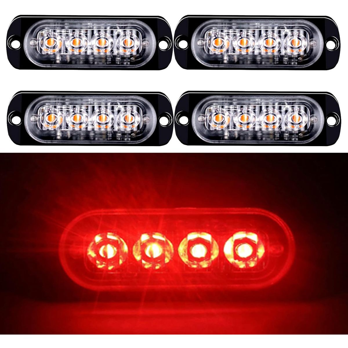 WELDMON - 4pk Luzs Estroboscópicas Emergencia LED Para Autos-Rojo