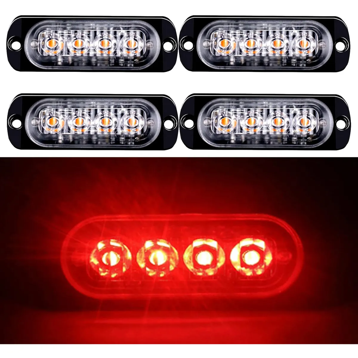 WELDMON - 4pk Luzs Estroboscópicas Emergencia LED Para Autos-Rojo