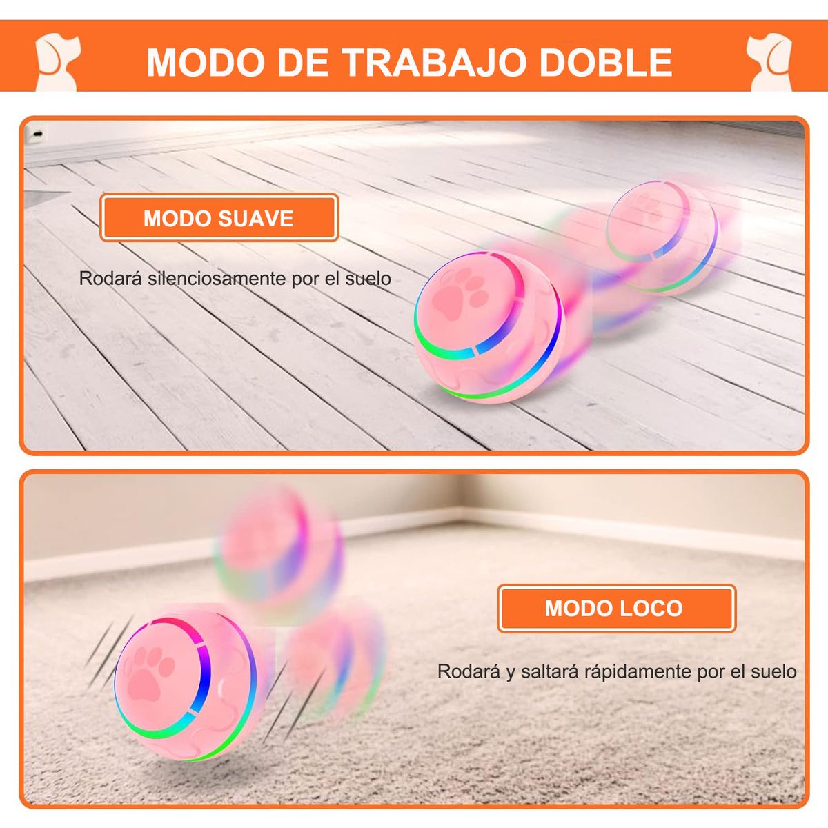 WELDMON - pelota perro juguete interactivo para perro recargable USB