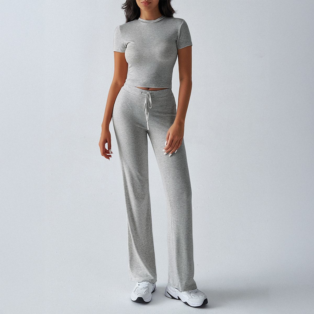 TIOZONEY - Conjunto deportivo para mujer-Gris