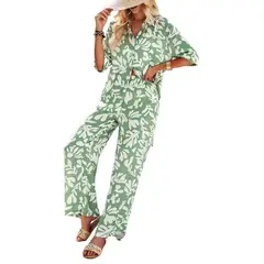 TIOZONEY - Conjunto informal estampado para mujer-Verde