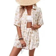 TIOZONEY - Traje de camisa estampada para mujer-Blanco