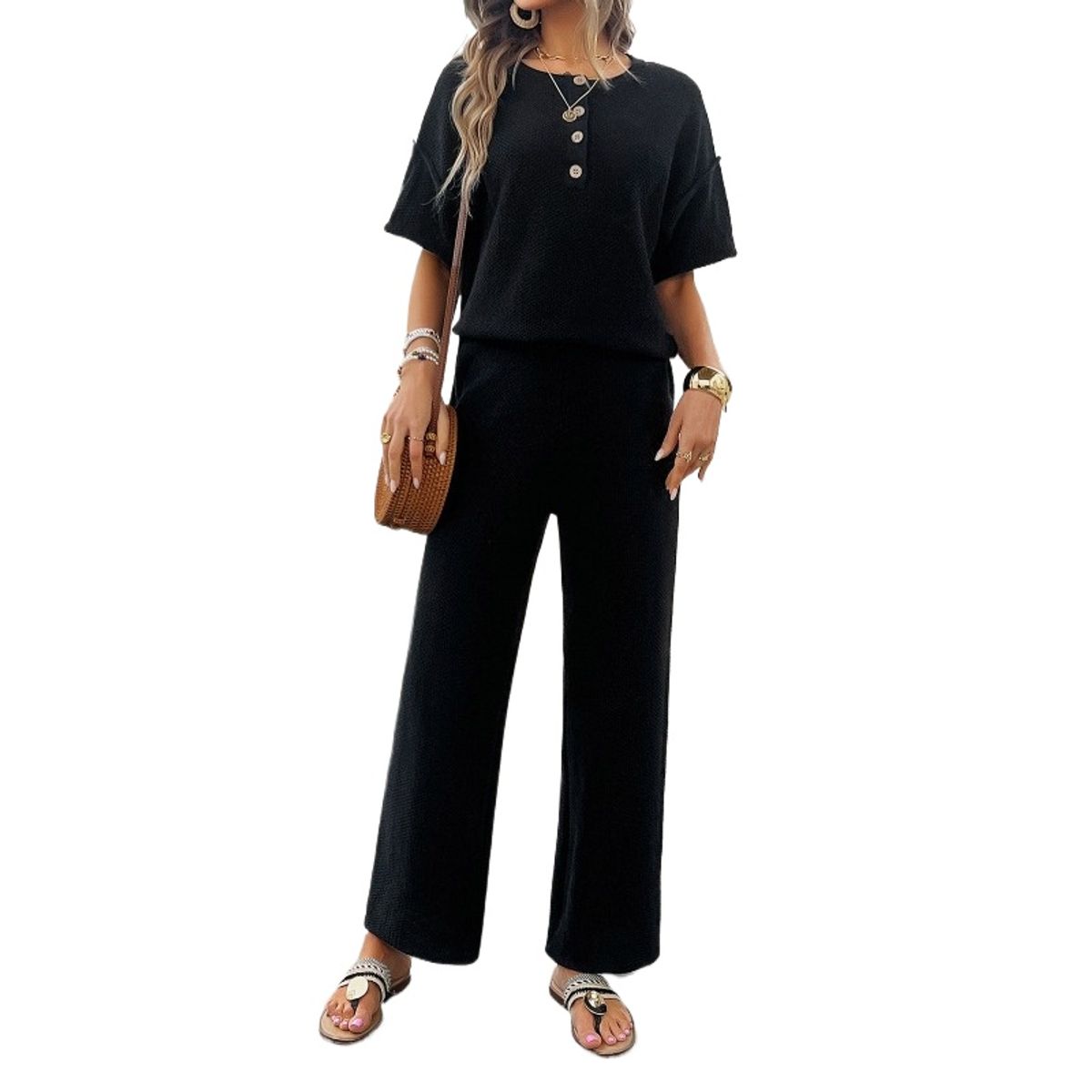 TIOZONEY - Traje de manga corta de punto para mujer-Nergo