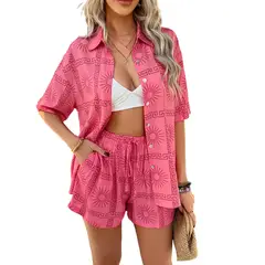 TIOZONEY - Traje de camisa estampada para mujer-Rosa