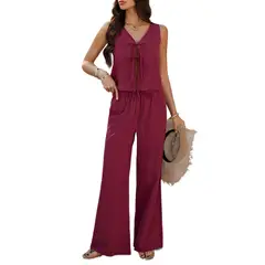 TIOZONEY - Traje sin mangas de color liso para mujer-Rojo