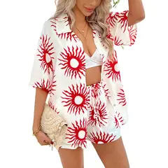 TIOZONEY - Conjunto de cárdigan estampado para mujer-Blanco